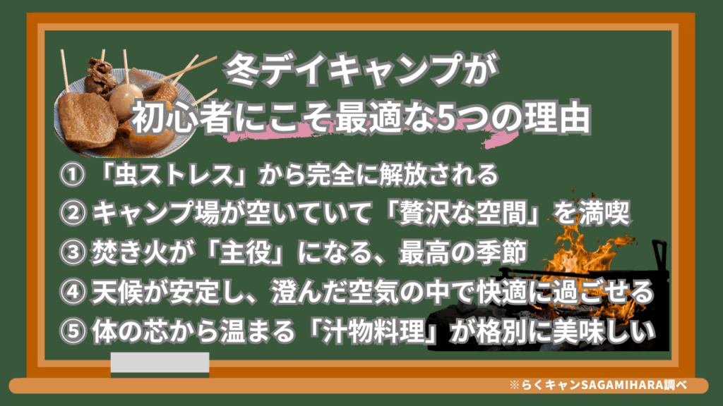 冬デイキャンプが初心者にこそ最適な5つの理由