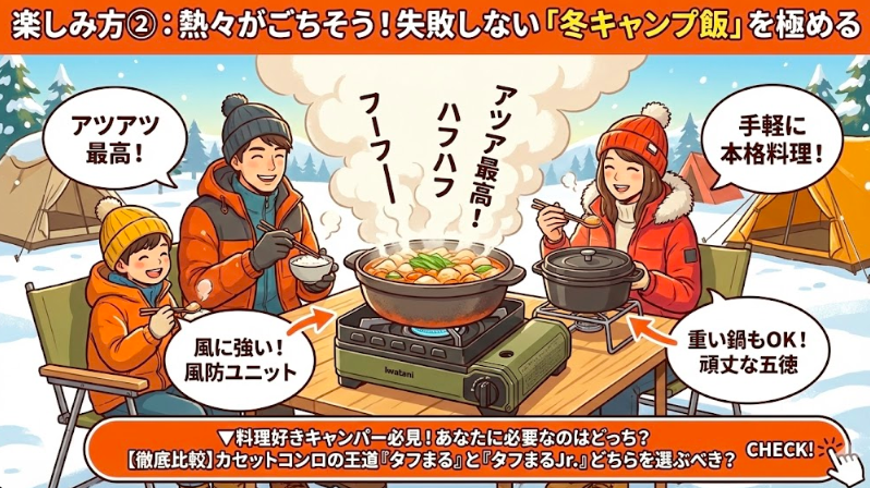 楽しみ方②：熱々がごちそう！失敗しない「冬キャンプ飯」を極める