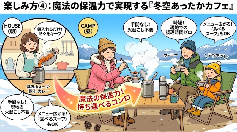 楽しみ方④：魔法の保温力で実現する「冬空あったかカフェ」