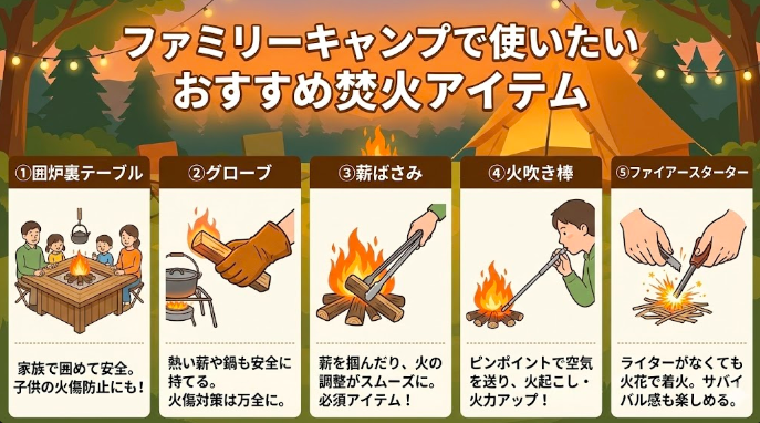 ファミリーキャンプで使いたいおすすめ焚火アイテム