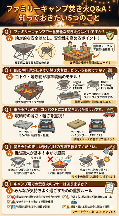 ファミリーキャンプの焚火台に関するよくある質問（Q&A）