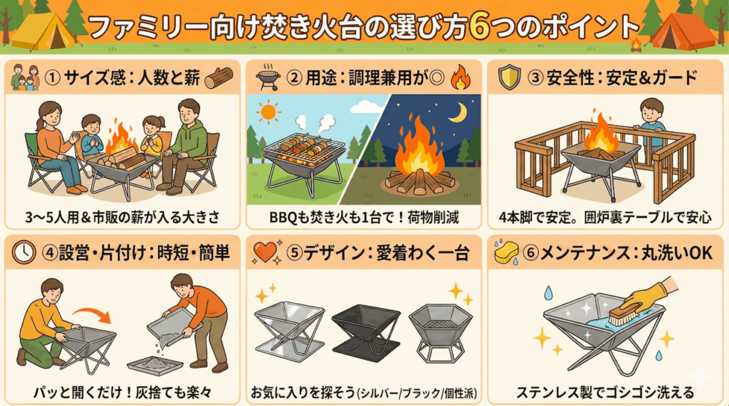 ファミリー向け焚き火台の選び方6つのポイント