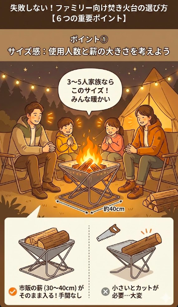 ポイント① サイズ感：使用人数と薪の大きさを考えよう