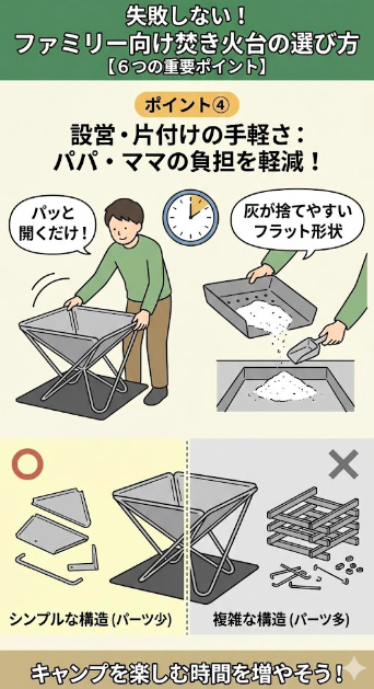 ポイント④ 設営・片付けの手軽さ：パパ・ママの負担を軽減！