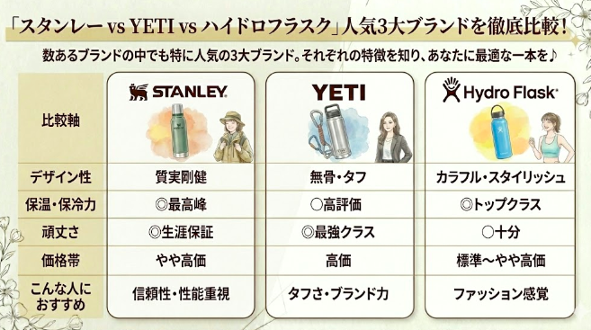 「スタンレー vs YETI vs ハイドロフラスク」人気3大ブランドを徹底比較！