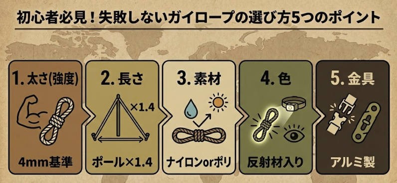 初心者必見！失敗しないガイロープの選び方5つのポイント
