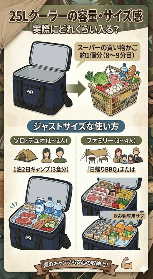 25Lクーラーには実際にどれくらい入る？（容量・サイズ感）