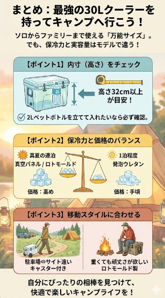 まとめ：最強の30Lクーラーを持ってキャンプへ行こう！