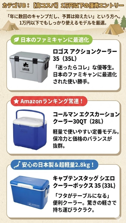 カテゴリB：【高コスパ】1万円以下の優秀エントリー