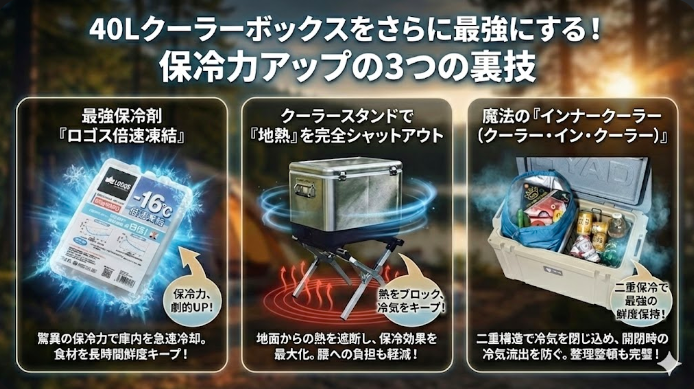 40Lクーラーボックスをさらに最強にする！保冷力アップの裏技