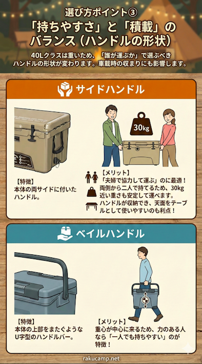 ポイント③ 「持ちやすさ」と「積載」のバランス（ハンドルの形状）