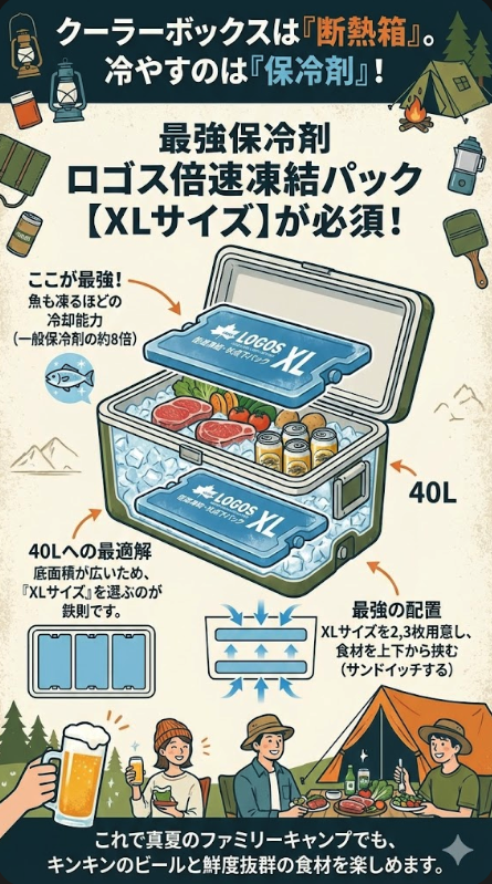 最強保冷剤「ロゴス倍速凍結」でサンドイッチ