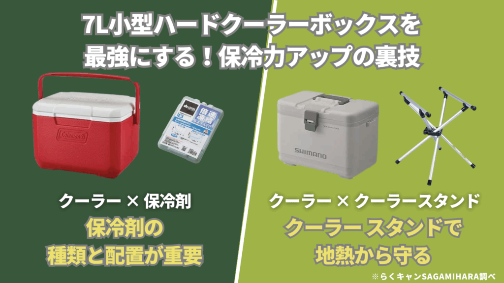 7L小型ハードクーラーボックスをさらに最強にする！保冷力アップの裏技
クーラー×保冷剤
クーラー×クーラースタンド