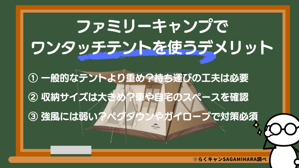ファミリーキャンプで
ワンタッチテントを使うデメリット