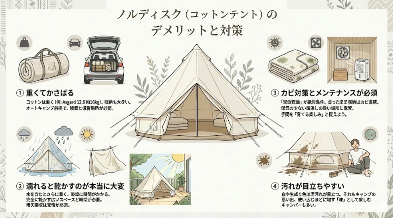 ノルディスク（コットンテント）のデメリットと対策