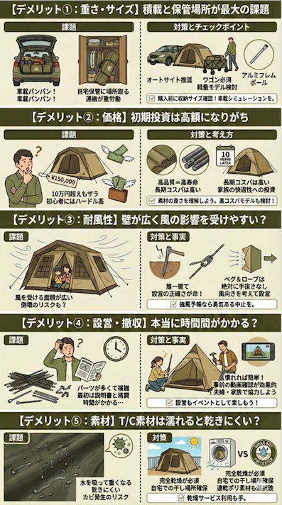 【最重要】ロッジ型テント購入前に知るべき5つのデメリットと対策