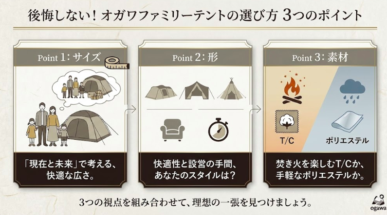 後悔しない！オガワファミリーテントの選び方３つのポイント