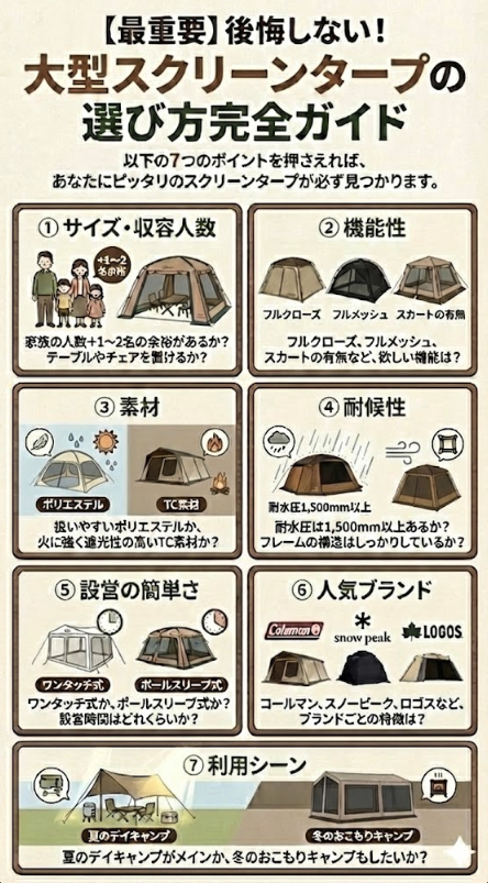 【最重要】後悔しない！大型スクリーンタープの選び方完全ガイド