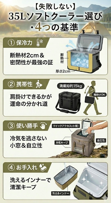 【失敗しない】35Lソフトクーラー選び・4つの基準