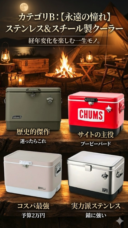 カテゴリB：永遠の憧れ・ステンレス＆スチール製クーラー
