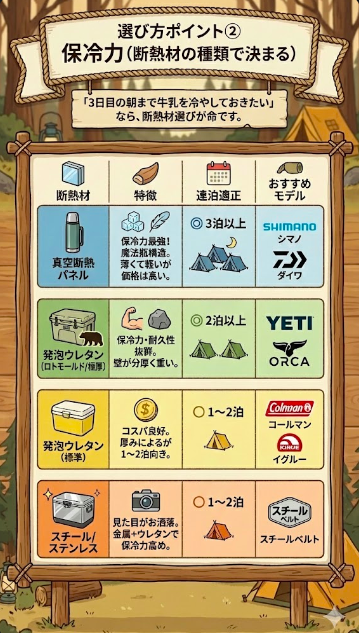 ポイント② 保冷力（断熱材の種類で決まる）