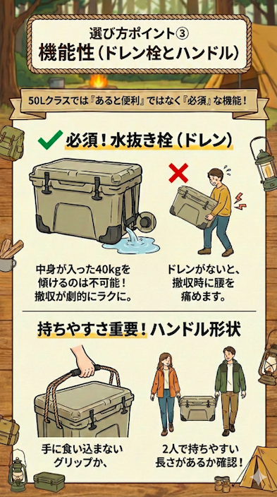 ポイント③ 機能性（ドレン栓とハンドル）