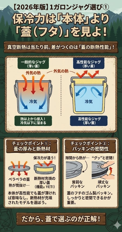 ① 保冷力は「本体」より「蓋（フタ）」を見よ