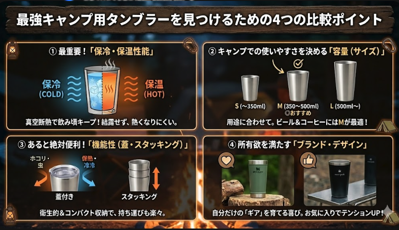 最強キャンプ用タンブラーを見つけるための4つの比較ポイント