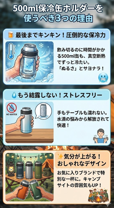 なぜ500ml缶にこそ保冷ホルダーが「最強の相棒」なのか？3つのメリット