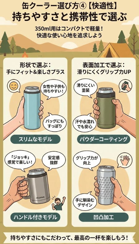 缶クーラー選び方④【快適性】持ちやすさと携帯性で選ぶ