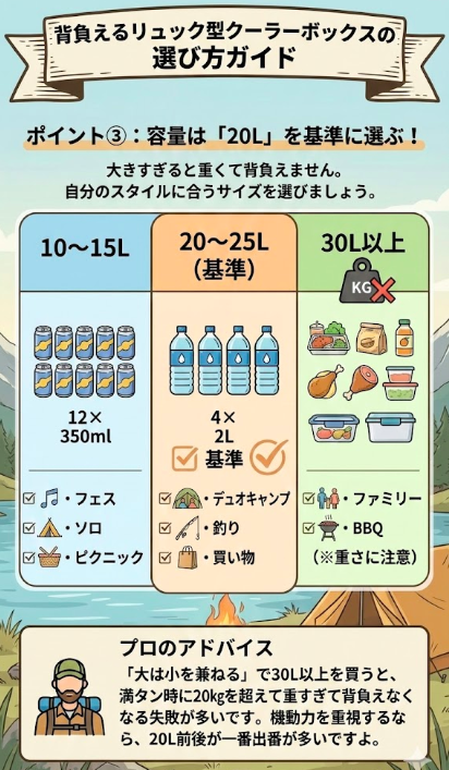 ポイント③：容量は「20L」を基準に選ぶ！