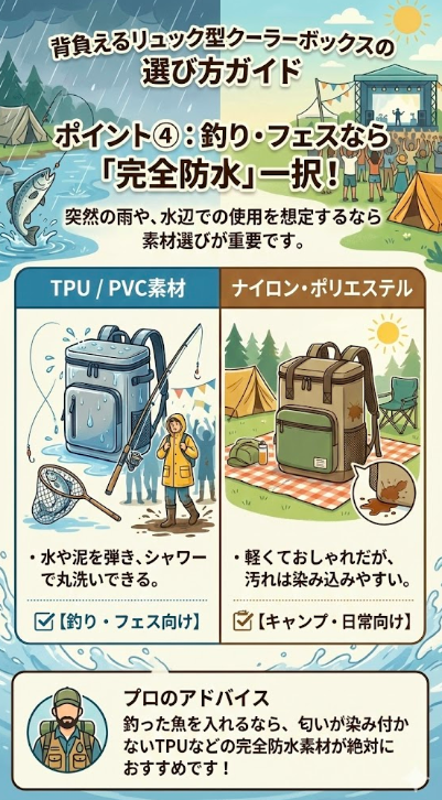 ポイント④：釣り・フェスなら「完全防水」一択！
