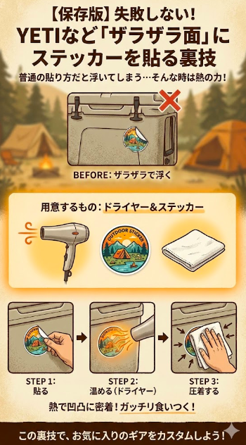 裏技：YETIなど「ザラザラ面」に貼る方法