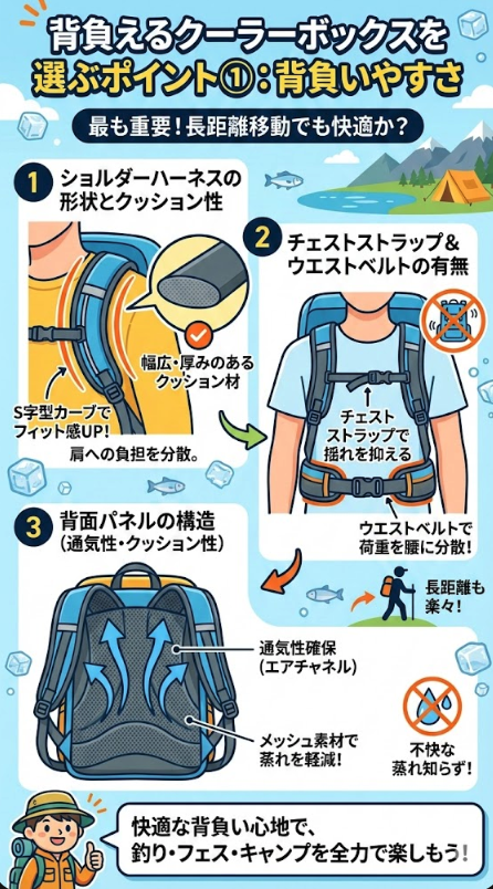 選び方のポイント①：背負いやすさ（最も重要！長距離移動でも快適か？）
