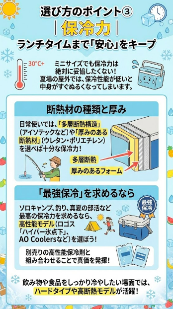 選び方のポイント③：保冷力｜ランチタイムまで「安心」をキープ