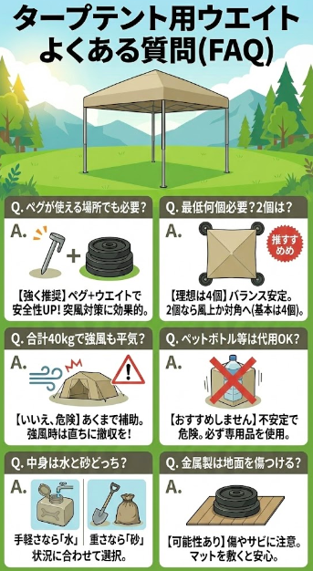 タープテント用ウエイトに関するよくある質問（FAQ）