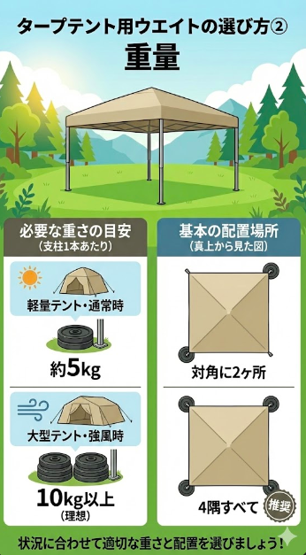 タープテント用ウエイトの選び方② 重量