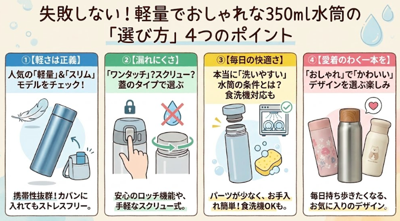 失敗しない！軽量でおしゃれな350ml水筒の「選び方」4つのポイント