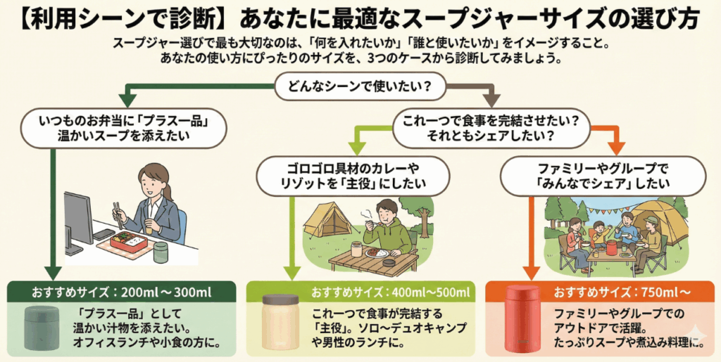 【利用シーンで診断】あなたに最適なスープジャーサイズの選び方