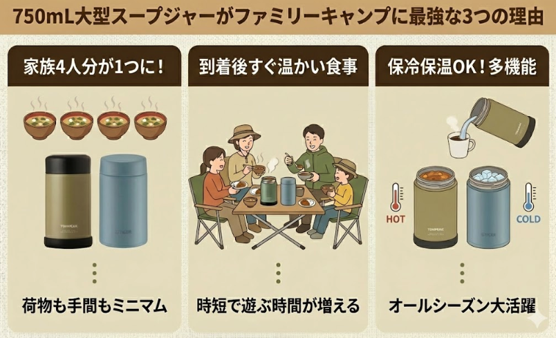 【容量ガイド】750mLスープジャーが「ファミリーキャンプの救世主」である3つの理由