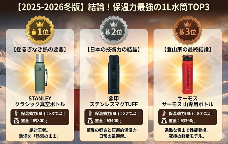 【結論】迷ったらこれ！保温力最強の1リットル水筒おすすめTOP3