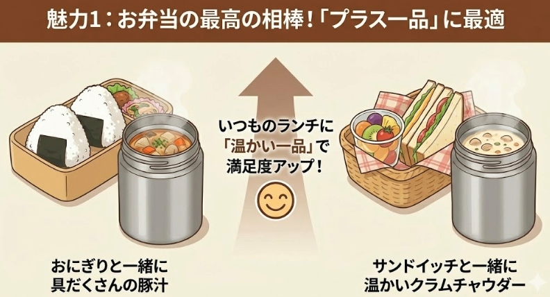魅力1：お弁当の最高の相棒！「プラス一品」に最適