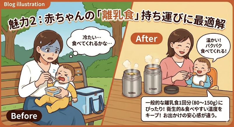 魅力2：赤ちゃんの「離乳食」持ち運びに最適解