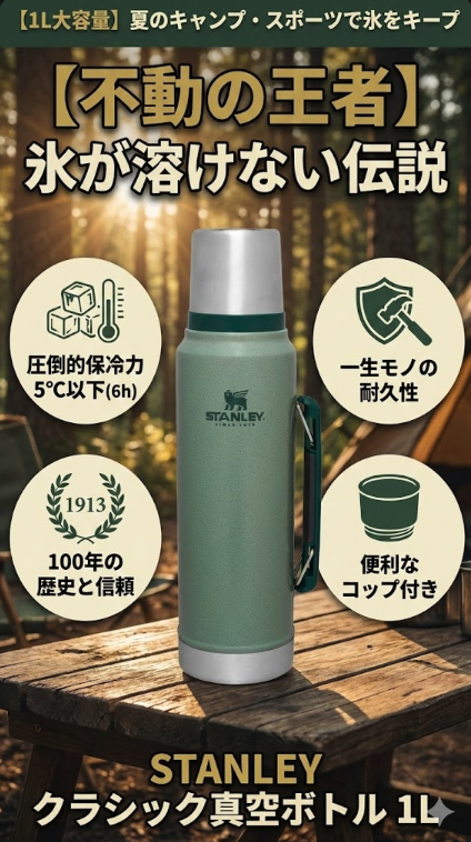 【1L大容量・保冷力重視】夏のキャンプやスポーツで氷をキープ