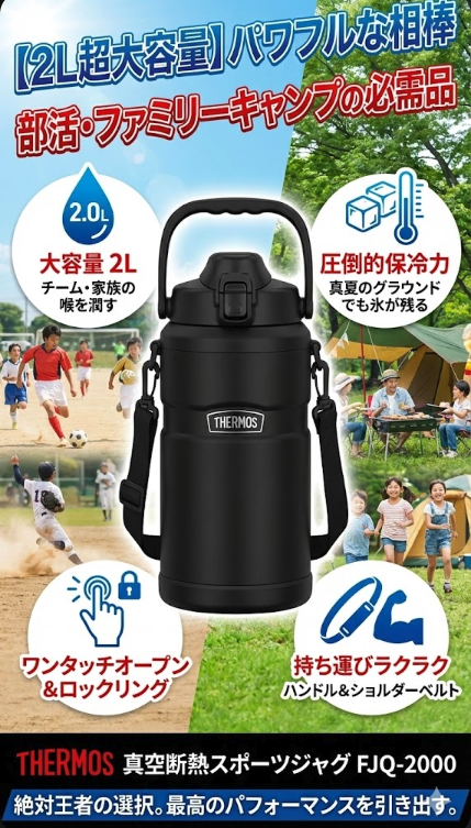 【2L超大容量】部活やファミリーキャンプで使うパワフルな相棒