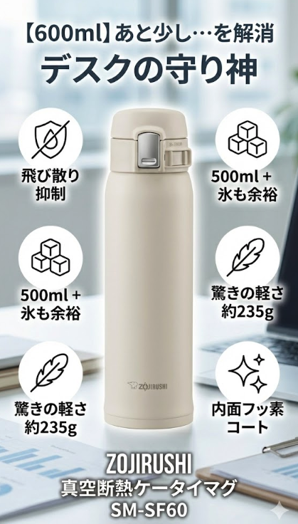 【600ml】「500mlだと夕方には空っぽ…」なら600mlが正解