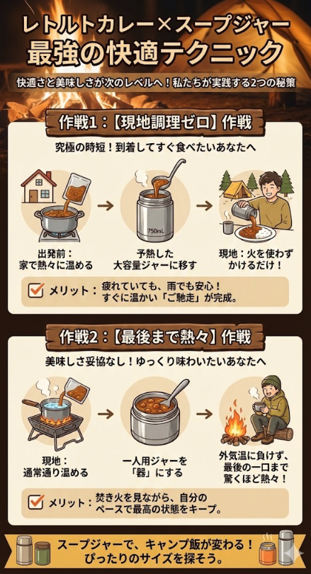 【上級テク】スープジャー活用で、レトルトカレーがさらに美味しく、楽になる！