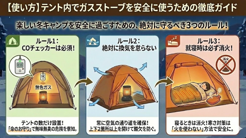 【使い方】テント内でガスストーブを安全に使うための徹底ガイド