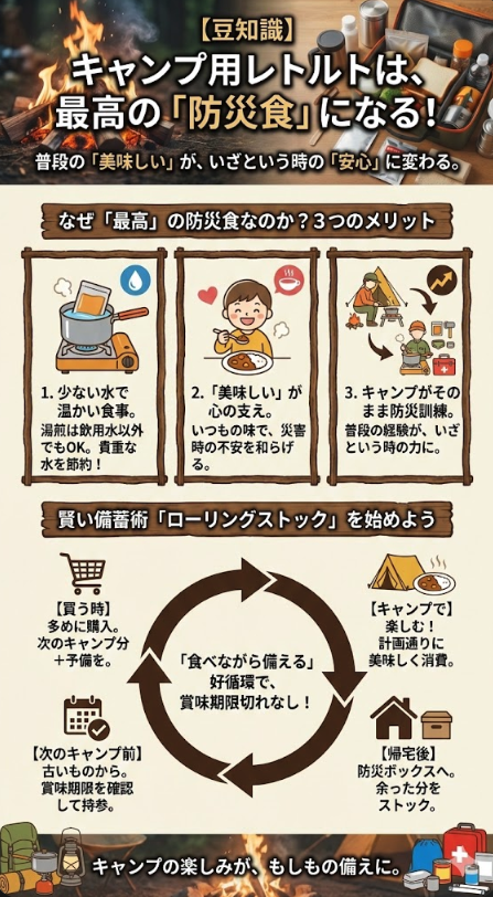 【豆知識】キャンプ用レトルトは、最高の「防災食」にもなる