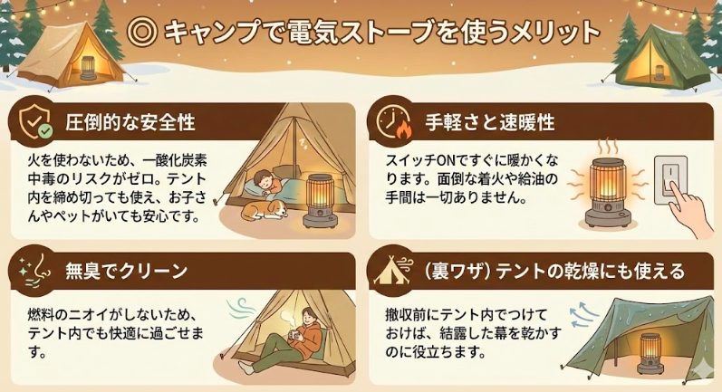 キャンプで電気ストーブを使うメリット